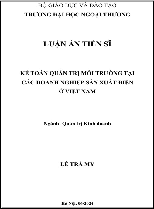 Luận án Kế toán quản trị môi trường tại các doanh nghiệp sản xuất điện ở Việt Nam