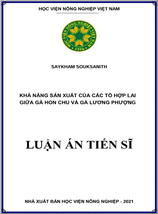 Luận án Khả năng sản xuất của các tổ hợp lai giữa gà Hon Chu và gà Lương Phượng