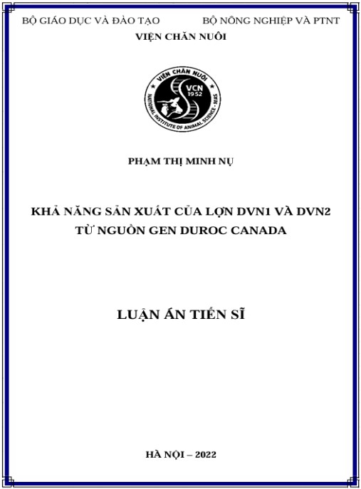 Luận án Khả năng sản xuất của lợn DVN1 và DVN2 từ nguồn gen Duroc Canada