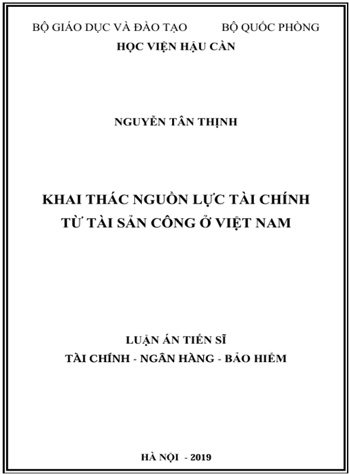 Luận án Khai thác nguồn lực tài chính từ tài sản công ở Việt Nam