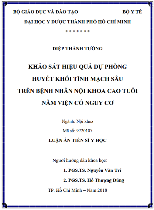 Luận án Khảo sát hiệu quả dự phòng Huyết khối tĩnh mạch sâu trên bệnh nhân nội khoa cao tuổi nằm viện có nguy cơ
