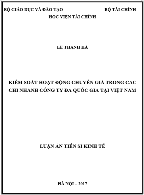 Luận án Kiểm soát hoạt động chuyển giá trong các chi nhánh công ty đa quốc gia tại Việt Nam