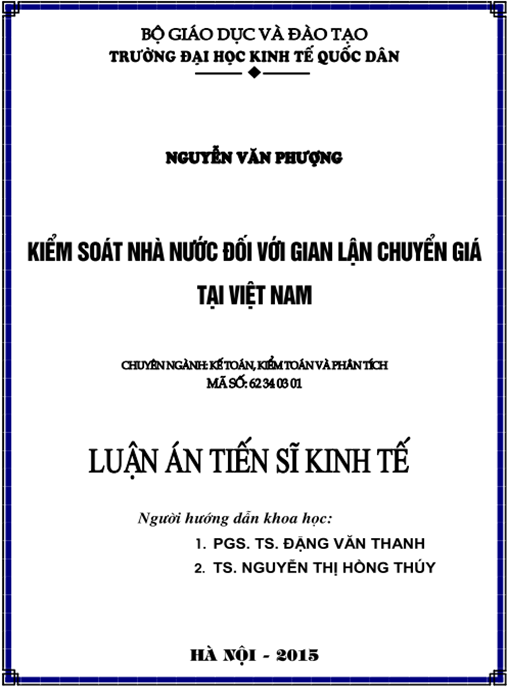 Luận án Kiểm soát nhà nước đối với gian lận chuyển giá tại Việt Nam