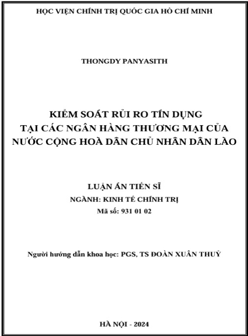 Luận án Kiểm soát rủi ro tín dụng tại các ngân hàng thương mại của nước Cộng hòa Dân chủ Nhân dân Lào