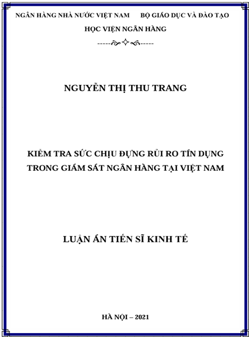 Luận án Kiểm tra sức chịu đựng rủi ro tín dụng trong giám sát ngân hàng tại Việt Nam