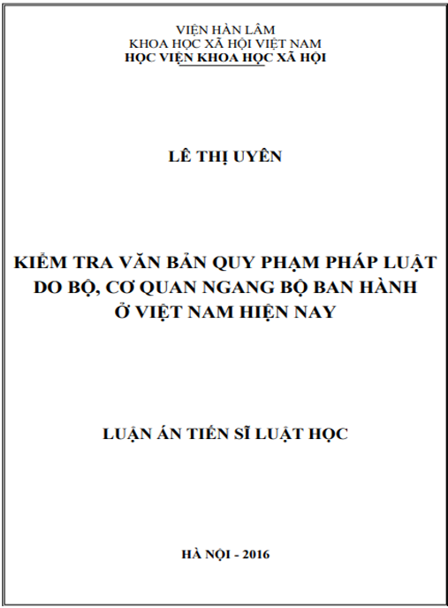 Luận án Kiểm tra văn bản quy phạm pháp luật do bộ, cơ quan ngang bộ ban hành ở Việt Nam hiện nay