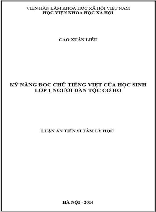 Luận án Kỹ năng đọc chữ tiếng Việt của học sinh lớp 1 người dân tộc Cơ ho