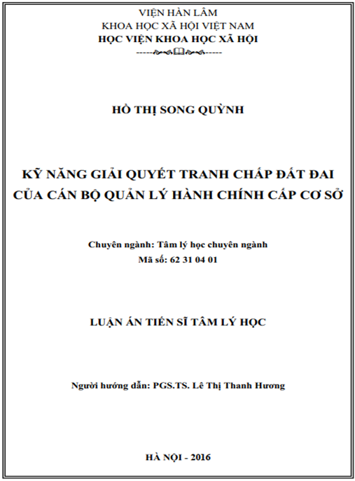 Luận án Kỹ năng giải quyết tranh chấp đất đai của cán bộ quản lý hành chính cấp cơ sở
