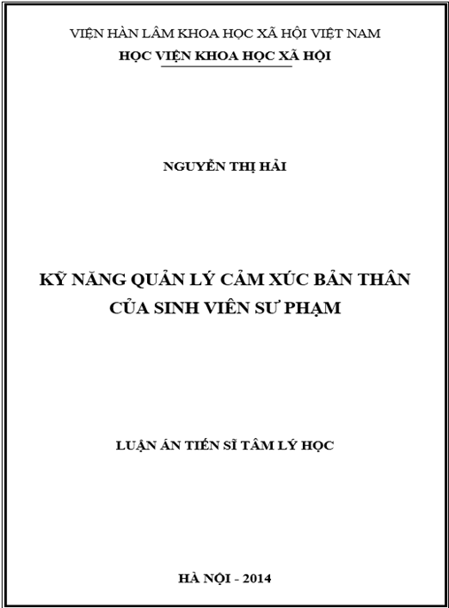 Luận án Kỹ năng quản lý cảm xúc bản thân của sinh viên sư phạm