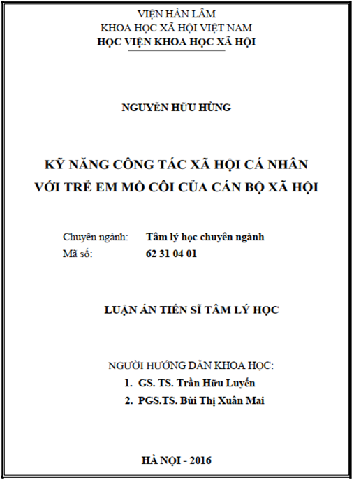 Luận án Kỹ thuật công tác xã hội cá nhân với trẻ em mồ côi của cán bộ xã hội