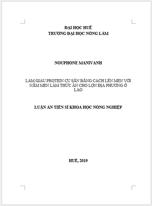 Luận án Làm giàu protein củ sắn bằng cách lên men với nấm men làm thức ăn cho lợn địa phương ở Lào