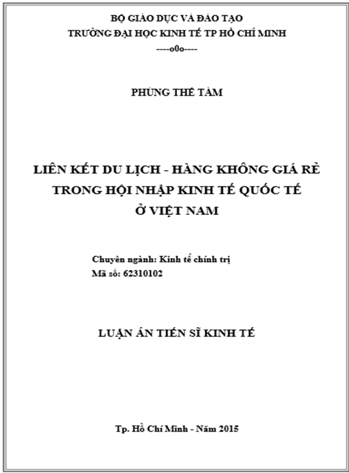 Luận án Liên kết Du lịch – Hàng không giá rẻ trong hội nhập kinh tế quốc tế ở Việt Nam