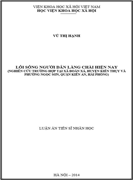 Luận án Lối sống người dân làng chài hiện nay (nghiên cứu trường hợp tại xã Đoàn Xá, huyện Kiến Thụy và phường Ngọc Sơn – quận Kiến An – Hải Phòng)