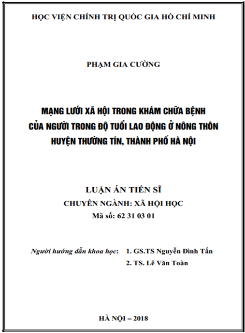 Luận án Mạng lưới xã hội trong khám chữa bệnh của người trong độ tuổi lao động ở nông thôn huyện Thường Tín, Thành phố Hà Nội