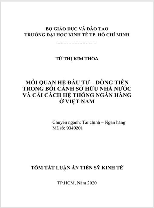 Luận án Mối Quan Hệ Giữa Đầu Tư Và Dòng Tiền Trong Bối Cảnh Sở Hữu Nhà Nước Và Cải Cách Hệ Thống Ngân Hàng Ở Việt Nam
