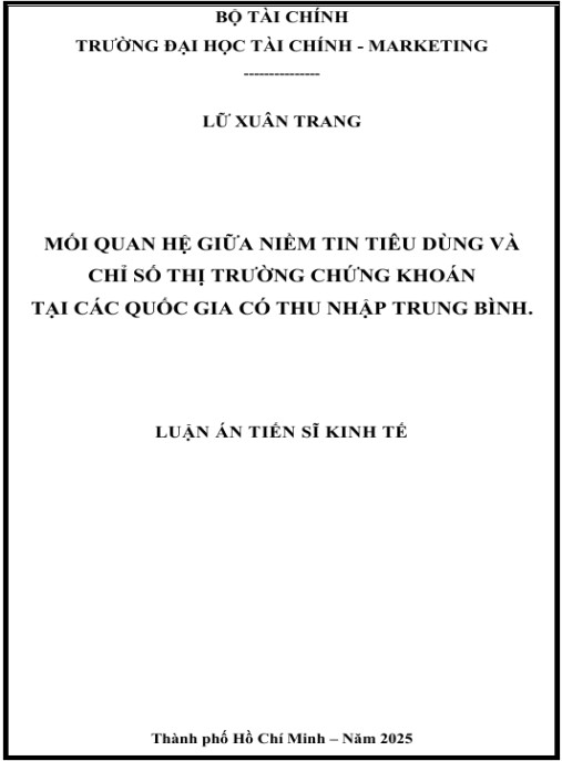Luận án Mối quan hệ giữa niềm tin tiêu dùng và chỉ số thị trường chứng khoán tại các quốc gia có thu nhập trung bình