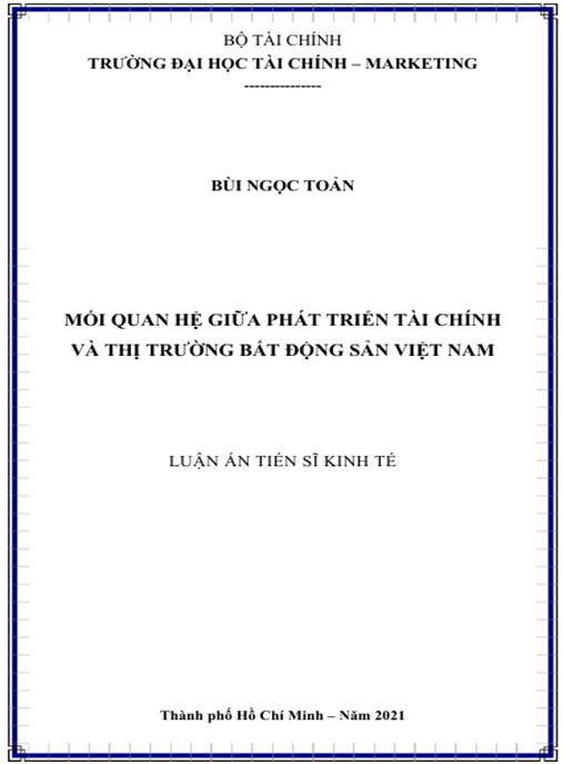 Luận án Mối quan hệ giữa phát triển tài chính và thị trường bất động sản Việt Nam.