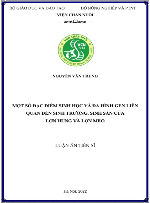 Luận án Một số đặc điểm sinh học và đa hình gen liên quan đến sinh trưởng, sinh sản của lợn Hung và lợn Mẹo