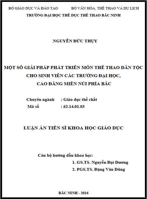 Luận án Một số giải pháp phát triển môn thể thao dân tộc cho sinh viên các trường đại học, cao đẳng miền núi phía Bắc