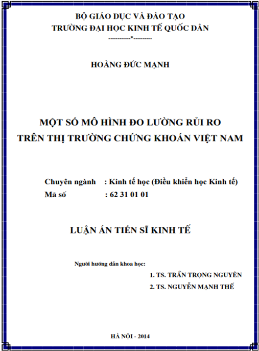 Luận án Một số mô hình đo lường rủi ro trên thị trường chứng khoán Việt Nam
