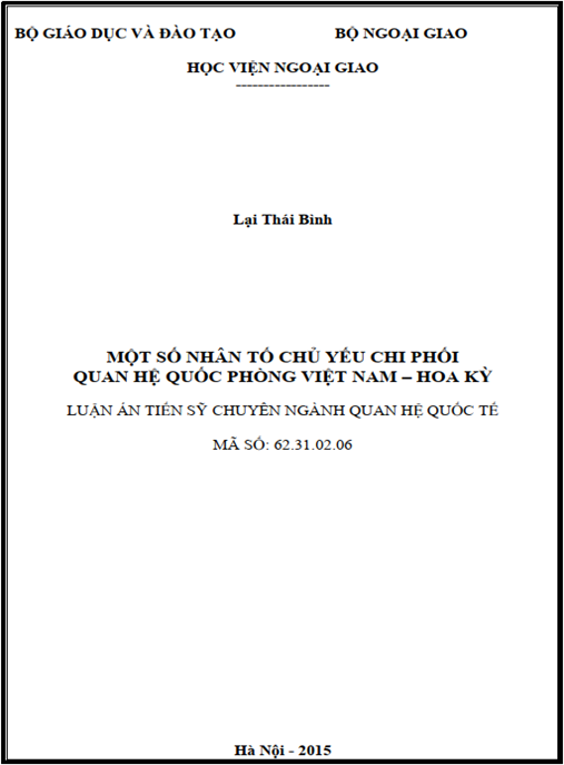 Luận án Một số nhân tố chủ yếu chi phối quan hệ quốc phòng Việt Nam – Hoa Kỳ