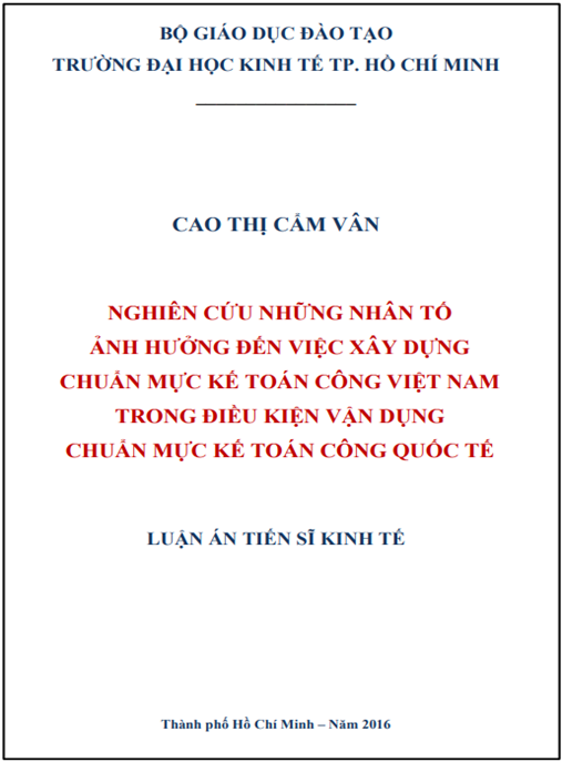 Luận án NGHIÊN CỨU NHỮNG NHÂN TỐ ẢNH HƯỞNG ĐẾN VIỆC XÂY DỰNG CHUẨN MỰC KẾ TOÁN CÔNG VIỆT NAM TRONG ĐIỀU KIỆN VẬN DỤNG CHUẨN MỰC KẾ TOÁN CÔNG QUỐC TẾ