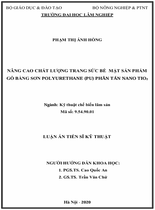 Luận án Nâng cao chất lượng trang sức bề mặt sản phẩm gỗ bằng sơn Polyurethane (PU) phân tán Nano TiO2
