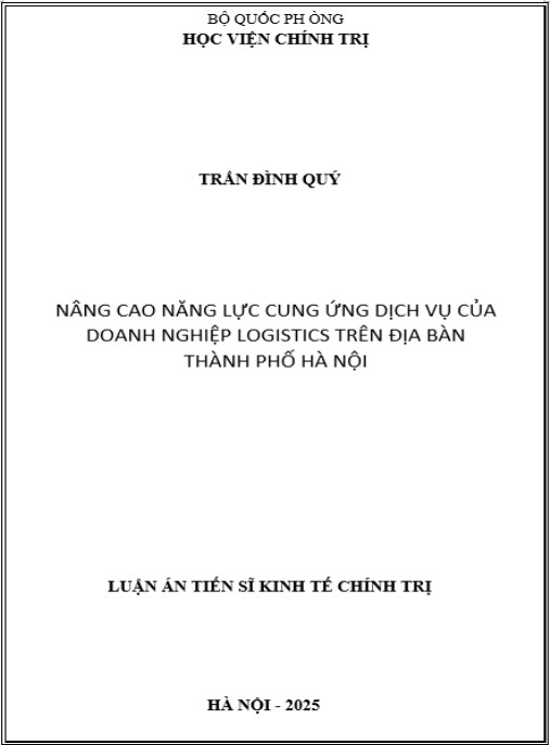 Luận án Nâng cao năng lực cung ứng dịch vụ của doanh nghiệp logistics trên địa bàn thành phố Hà Nội