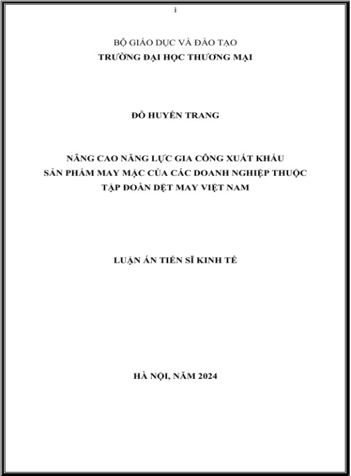 Luận án Nâng cao năng lực gia công xuất khẩu sản phẩm may mặc của các doanh nghiệp thuộc Tập đoàn Dệt may Việt Nam
