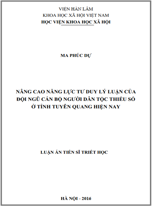 Luận án Nâng cao năng lực tư duy lý luận của đội ngũ cán bộ người dân tộc thiểu số ở tỉnh Tuyên Quang hiện nay