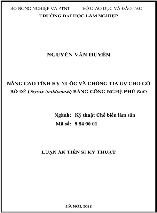 Luận án Nâng cao tính kỵ nước và chống tia uv cho gỗ Bồ đề (Styrax tonkinensis) bằng công nghệ phủ ZnO