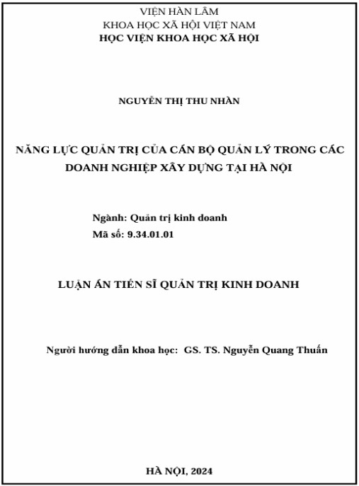 Luận án Năng lực quản trị của cán bộ quản lý trong các doanh nghiệp xây dựng tại Hà Nội