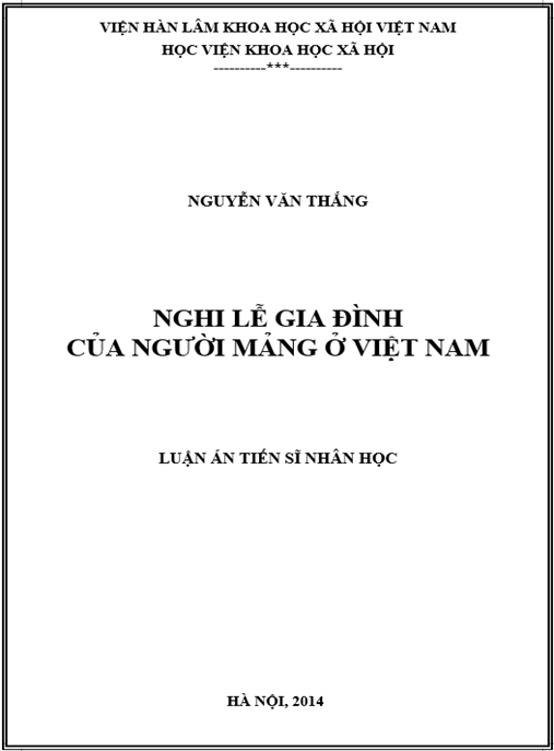 Luận án Nghi lễ gia đình của người Mảng ở Việt Nam