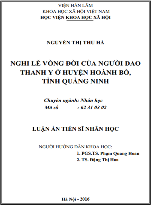 Luận án Nghi lễ vòng đời của người Dao Thanh y ở huyện Hoành Bồ – Tỉnh Quảng Ninh