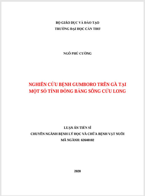 Luận án Nghiên Cứu Bệnh Gumboro Trên Gà Tại Một Số Tỉnh Đồng Bằng Sông Cửu Long