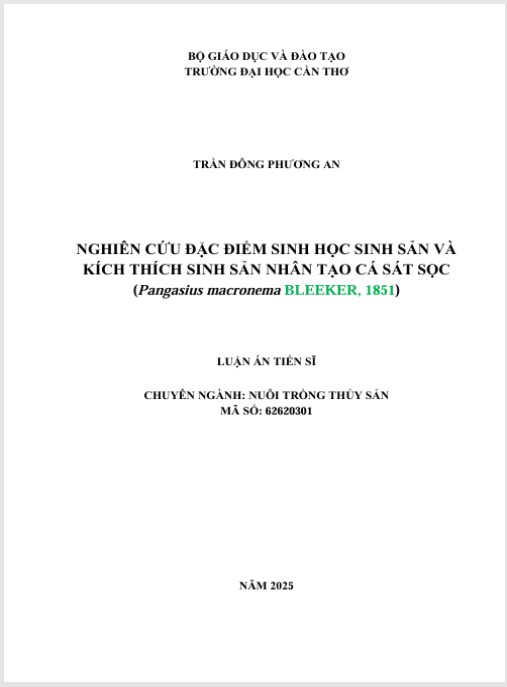 Luận án Nghiên cứu Đặc điểm sinh học sinh sản và kích thích sinh sản nhân tạo cá sát sọc Pangasius macronema