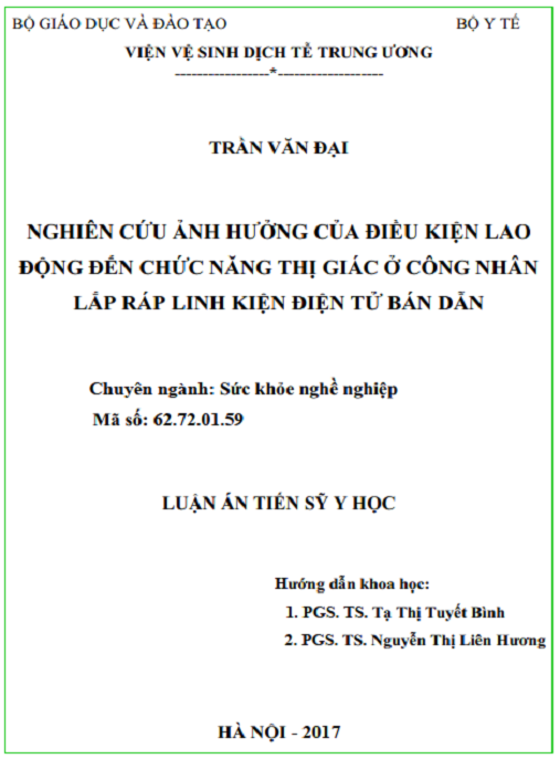 Luận án Nghiên cứu ảnh hưởng của điều kiện lao động đến chức năng thị giác của công nhân lắp ráp linh kiện điện tử bán dẫn
