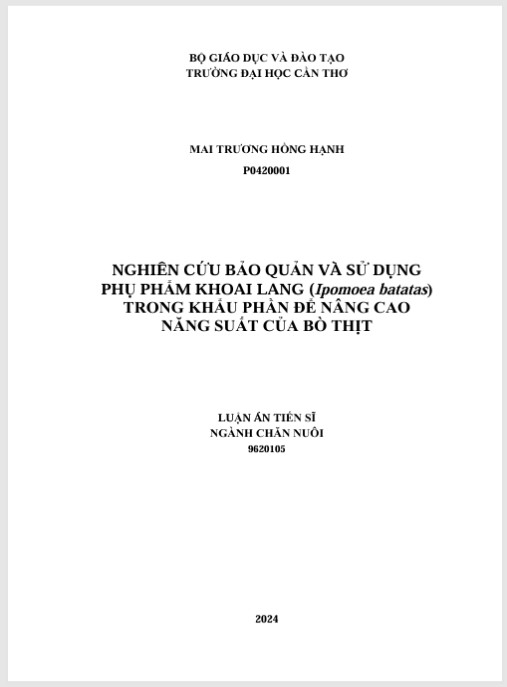 Luận án Nghiên cứu bảo quản và sử dụng phụ phẩm khoai lang (Ipomoea batatas) trong khẩu phần để nâng cao năng suất của bò thịt