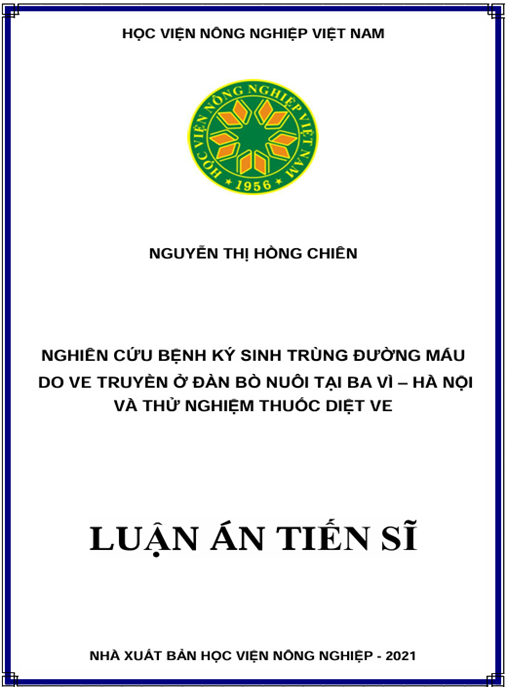 Luận án Nghiên cứu bệnh ký sinh trùng đường máu do ve truyền ở đàn bò nuôi tại Ba Vì – Hà Nội và thử nghiệm thuốc diệt ve
