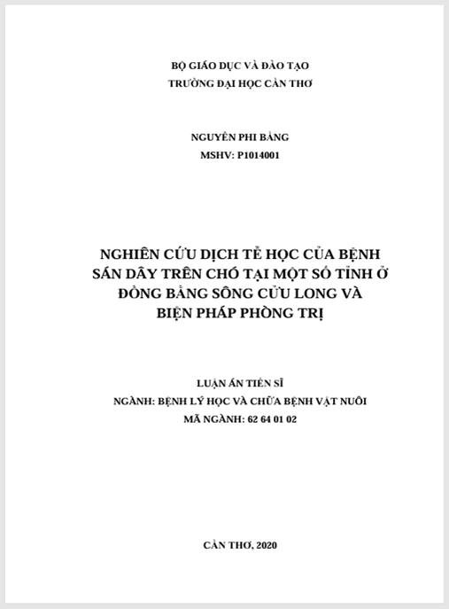 Luận án Nghiên cứu bênh sán dây trên chó tại một số tỉnh ở Đồng bằng Sông Cửu Long và biện pháp phòng trị