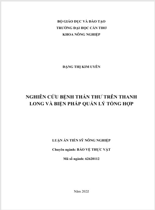 Luận án Nghiên cứu bệnh thán thư trên thanh long và biện pháp quản lý tổng hợp