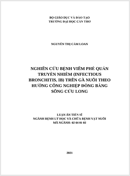 Luận án Nghiên cứu bệnh viêm phế quản truyền nhiễm (Infectious bronchitis, IB) trên gà nuôi theo hướng công nghiệp Đồng bằng Sông Cửu Long