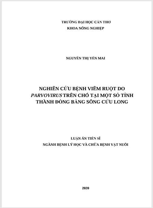 Luận án Nghiên cứu bệnh viêm ruột do Parvovirus trên chó tại một số tỉnh thành Đồng bằng sông Cửu Long