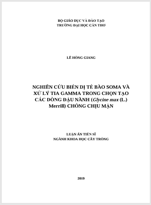 Luận án Nghiên cứu biến dị tế bào soma và xử lý tia gamma trong chọn tạo các dòng đậu nành (Glycine max (L.) Merrill) chống chịu mặn