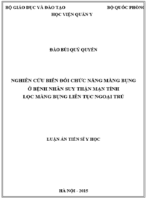 Luận án Nghiên cứu biến đổi chức năng màng bụng ở bệnh nhân suy thận mạn tính lọc màng bụng liên tục ngoại trú