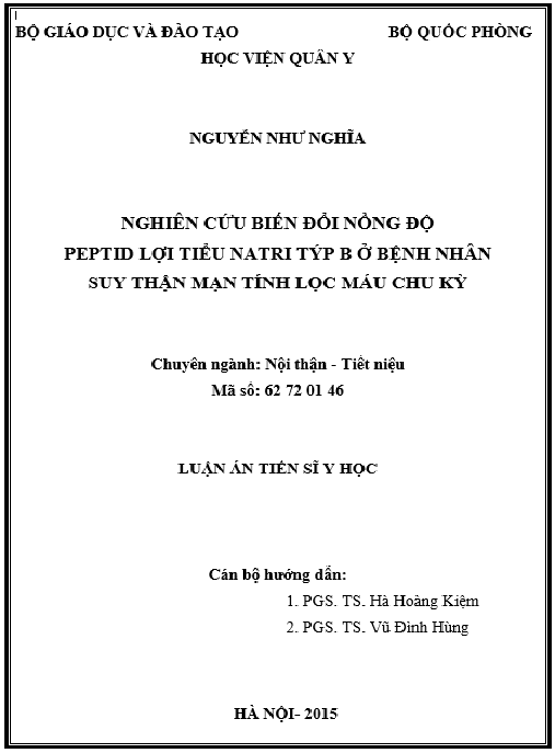 Luận án Nghiên cứu biến đổi nồng độ peptid lợi tiểu natri týp B ở bệnh nhân suy thận mạn tính lọc máu chu kỳ.