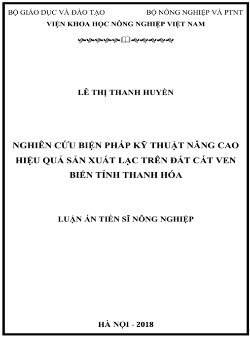 Luận án Nghiên cứu biện pháp kỹ thuật nâng cao hiệu quả sản xuất lạc trên đất cát ven biển tỉnh Thanh Hóa