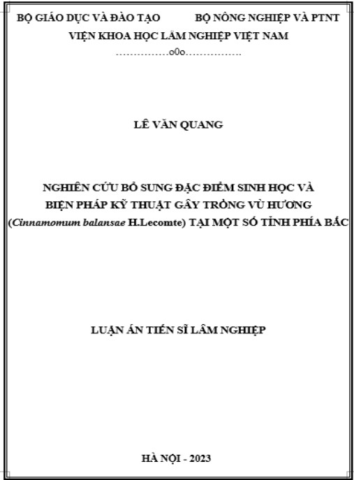 Luận án Nghiên cứu bổ sung đặc điểm sinh học và biện pháp kỹ thuật gây trồng Vù hương (Cinnamomum balansae H.Lecomte) tại một số tỉnh phía Bắc