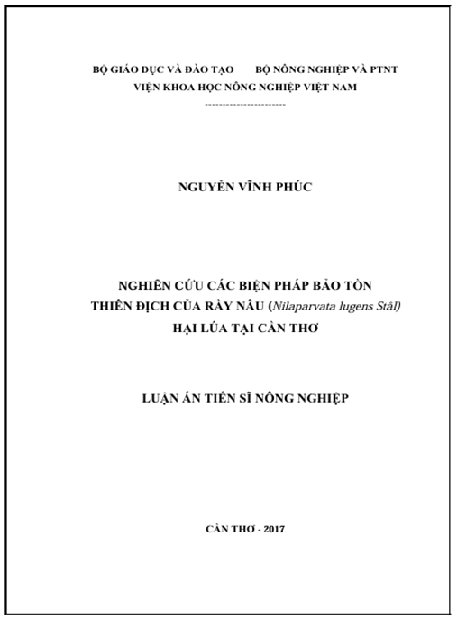 Luận án Nghiên cứu các biện pháp bảo tồn thiên địch của rầy nâu (Nilaparavata lugens Stål) hại lúa tại cần Thơ