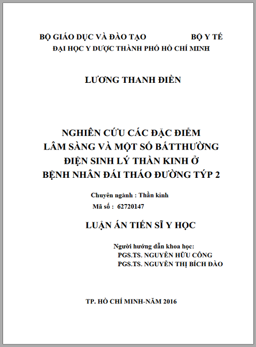 Luận án Nghiên cứu các đặc điểm lâm sàng và một số bất thường điện sinh lý thần kinh ở bệnh nhân đái tháo đường týp 2
